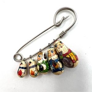 Christmas Russian Matryoshka Doll Pin Brooch